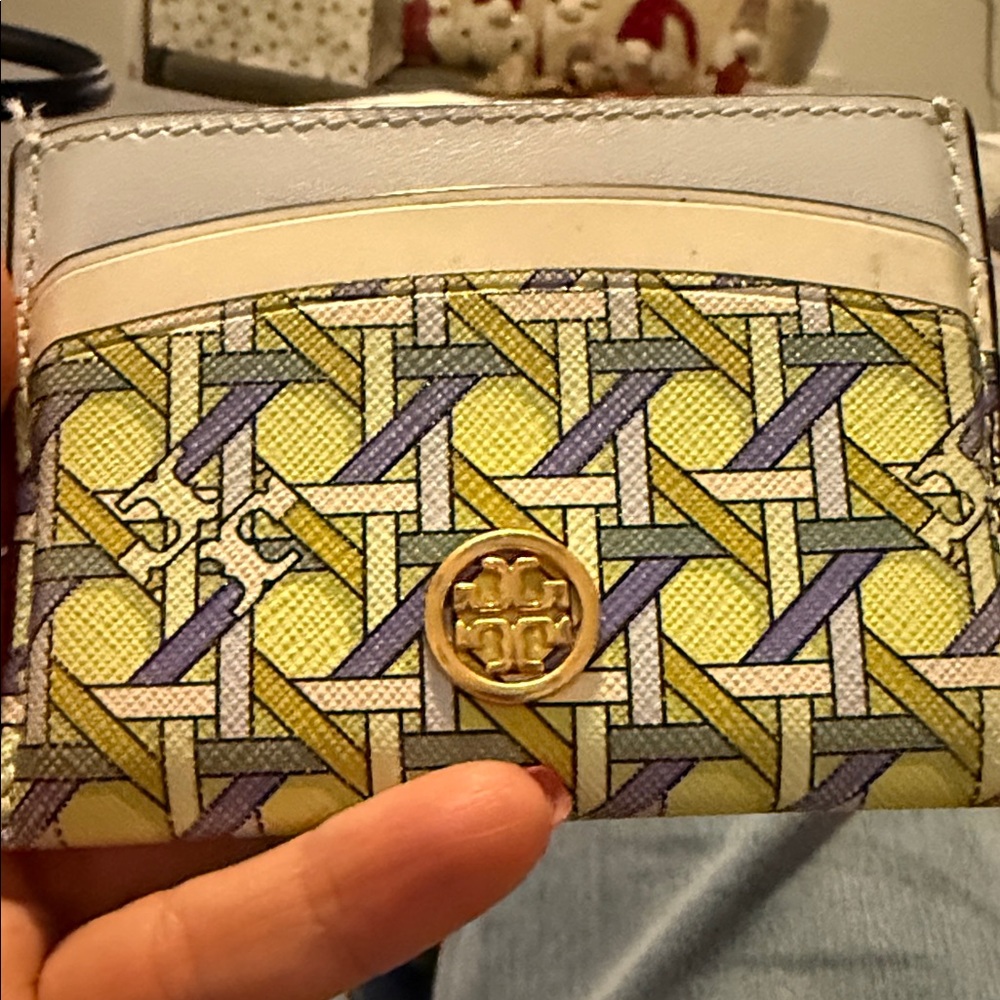 Tory Burch Yellow and Purple Patterned Card Holder